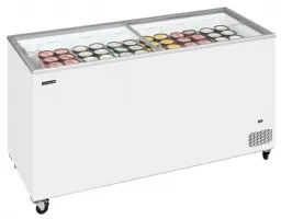 Photo 2 - Congélateur coffre professionnel couvercles coulissants vitrés plats 430 litres capacité nette 4 roulettes freins - ic502sc - tefcold - Tefcold - IC502SC
