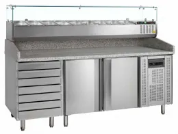 Comptoir à pizza dessus granite, 2 portes, positif avec saladette - pt1310 + gvc38-200 - tefcold - Tefcold - PT1310 + GVC38-200 Comptoir à pizza dessus granite, 2 portes, positif avec saladette - pt1310 + gvc38-200 - tefcold - Tefcold - PT1310 + GVC38-200
