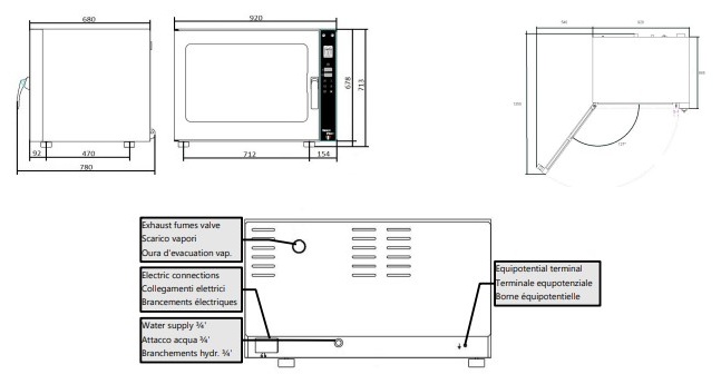 Four professionnel à convection manuel 4 niveaux 600x400 Triphasé - 0L0464M - Vesta en cuisine professionnelle