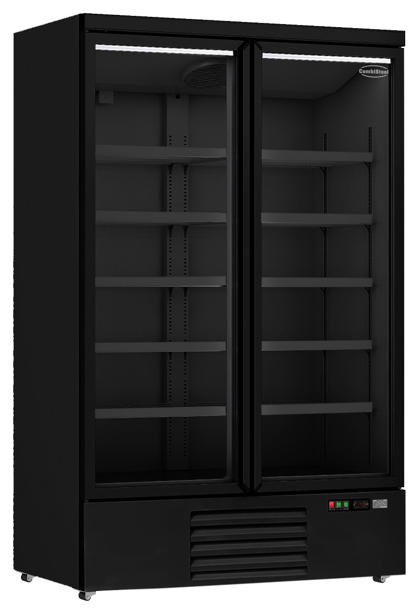 Réfrigérateur professionnel noir 2 portes vitrées positif 1253 mm hauteur 2003 mm - 7455.2230 - Combisteel