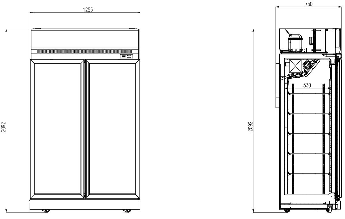 Congélateur professionnel blanc 2 portes vitrées négatif 1253 mm 960 L - 7455.2420 - Combisteel en cuisine professionnelle