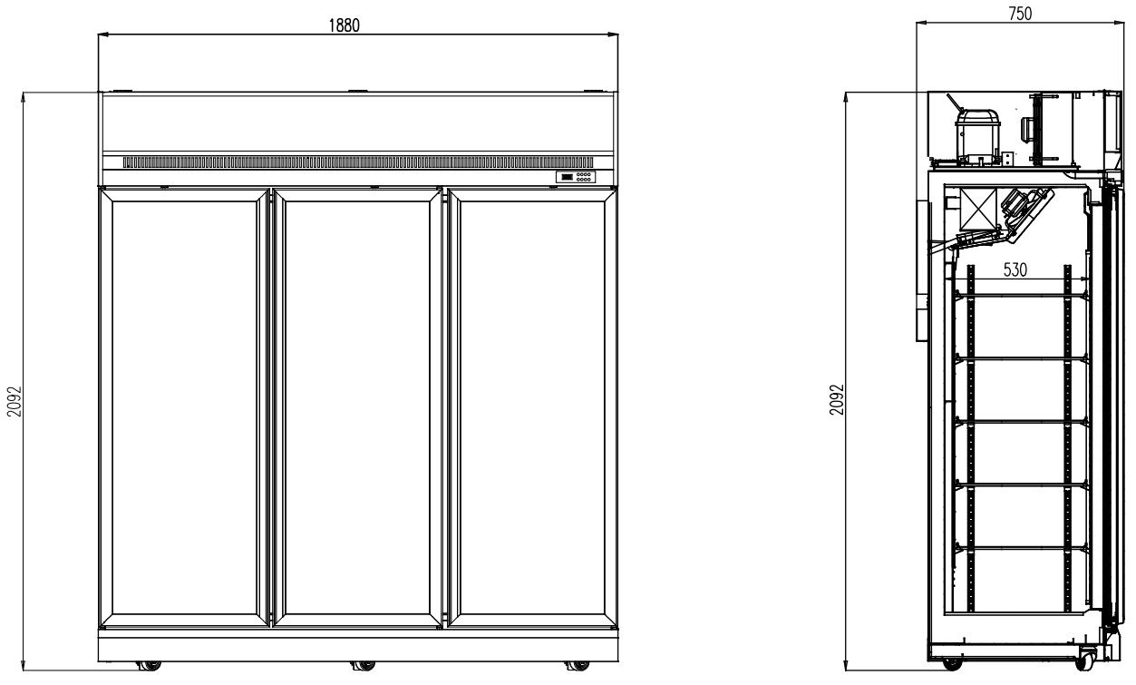 Congélateur professionnel blanc 3 portes vitrées négatif 1880 mm 1480 L - 7455.2430 - Combisteel en cuisine professionnelle