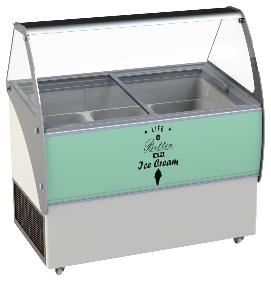 Vitrine à crème glacée professionnelle 13 bacs de 5 L, capacité 557 L, négative, 1662 mm - 7472.0110 - Combisteel