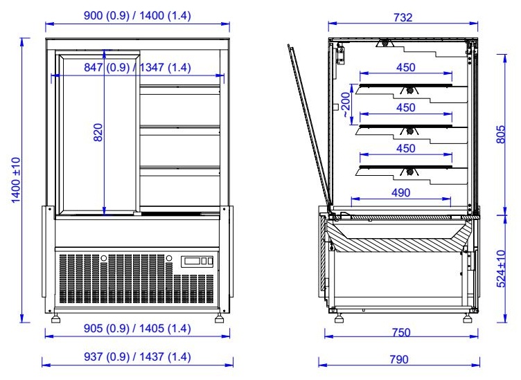 Vitrine réfrigérée professionnelle noire positive 1437 mm - 7486.0095 - Combisteel en cuisine professionnelle