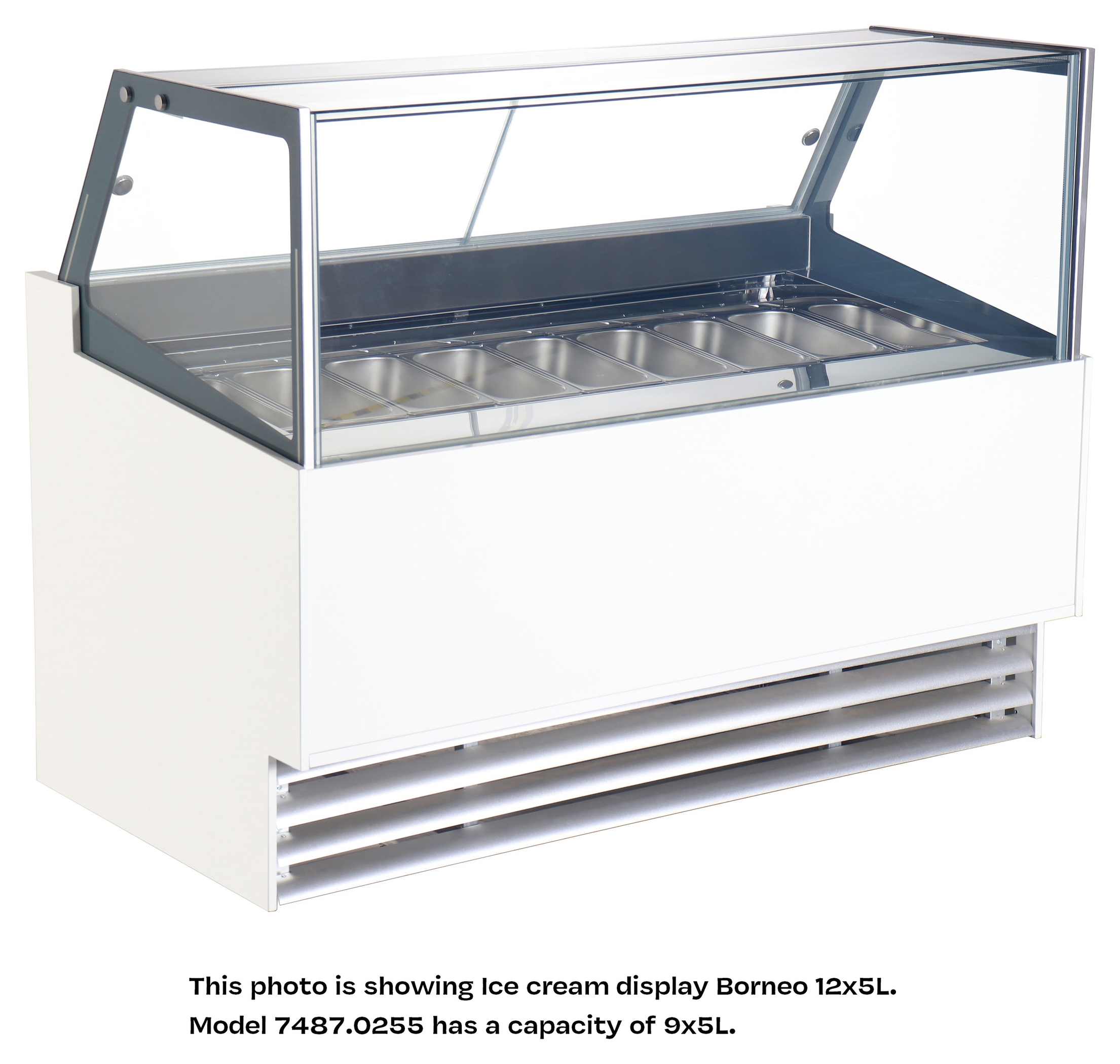 Vitrine à crème glacée professionnelle 9 bacs de 5 litres négative 1260 mm - 7487.0255 - Combisteel