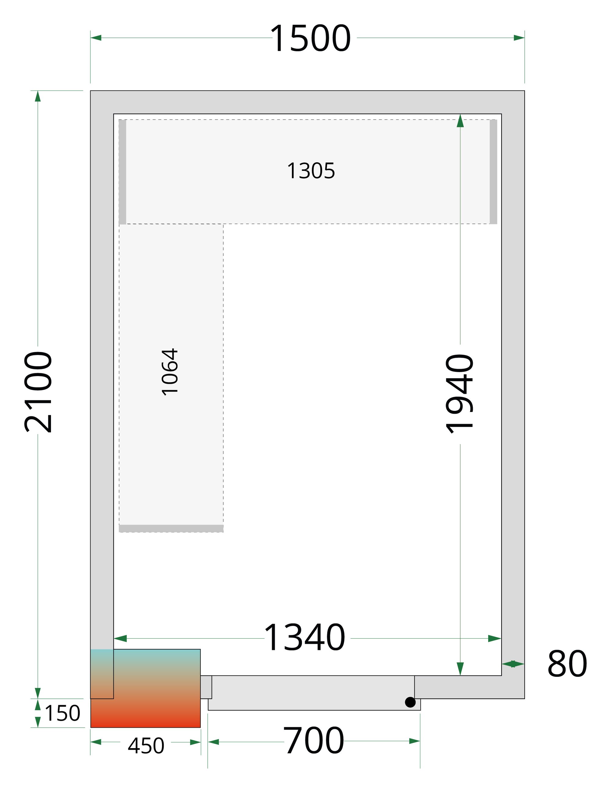 Panneau de chambre froide avec isolation 80 mm et densité 42 kg/m³ - CR 150x210x212 NF - Tefcold