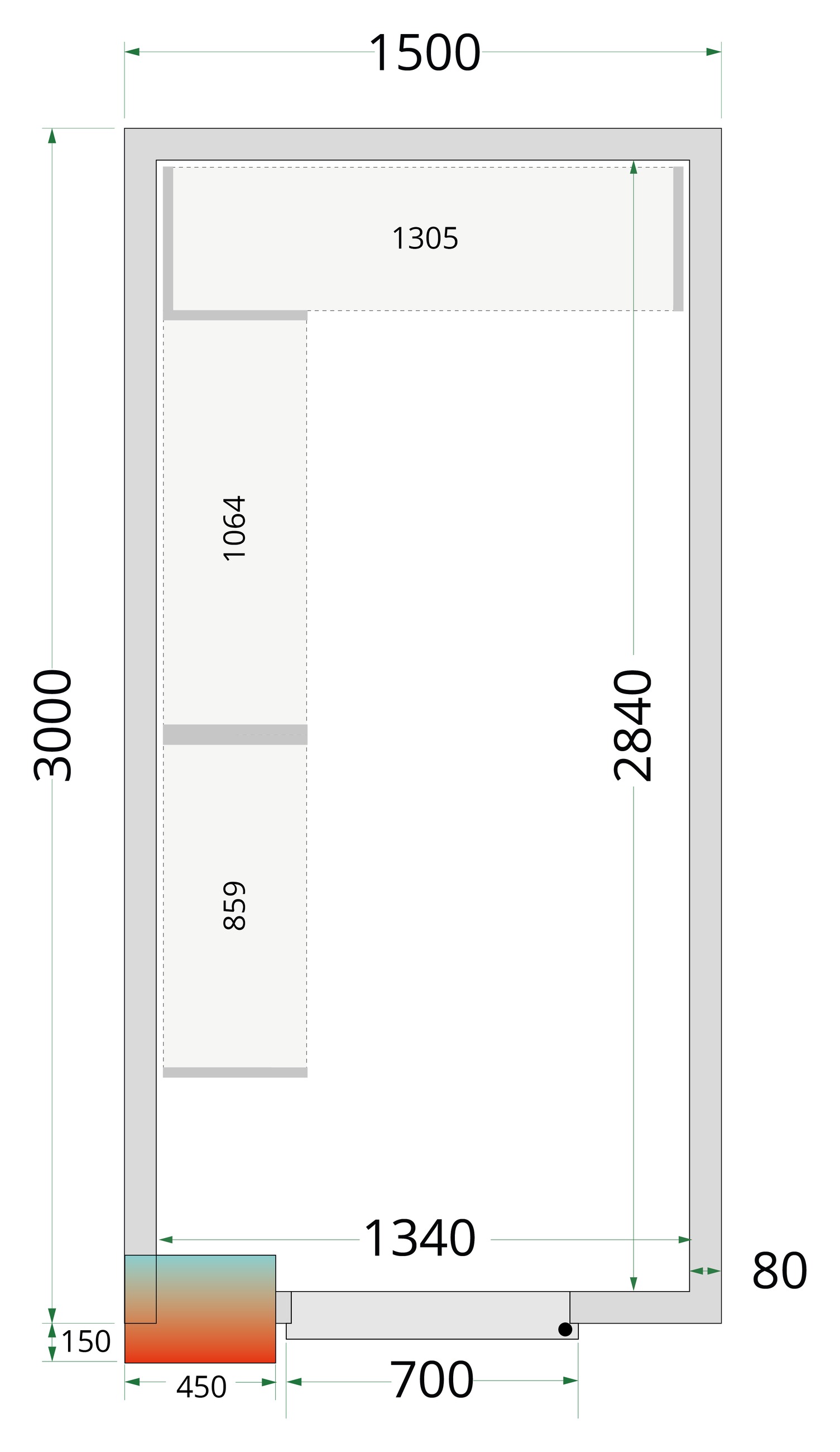 Panneau de chambre froide avec isolation 80 mm et densité 42 kg/m³ - CR 150x300x212 NF - Tefcold