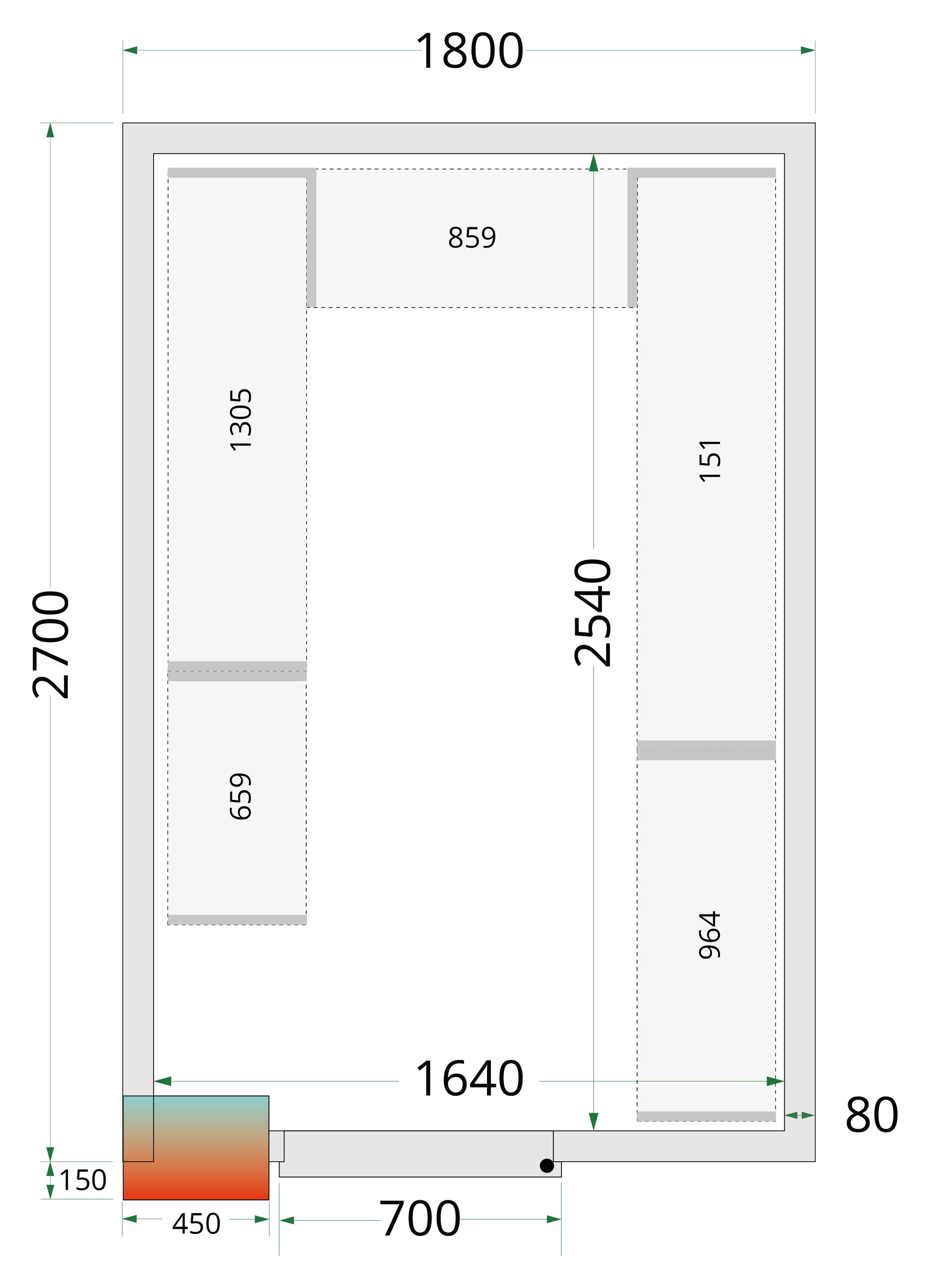 Panneau de chambre froide avec isolation 80 mm et densité 42 kg/m³ - CR 180x270x212 NF - Tefcold