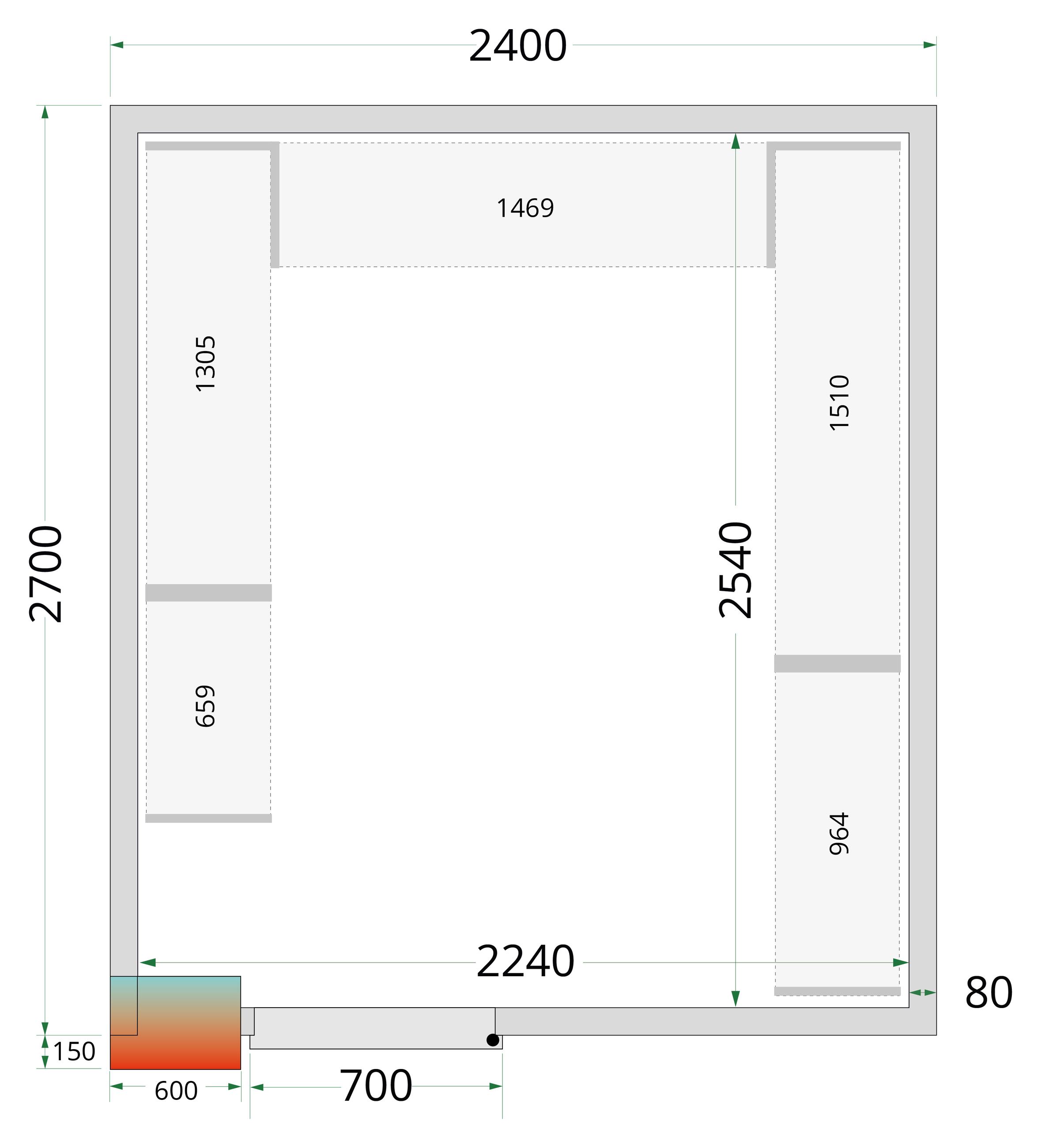 Panneau de chambre froide avec isolation 80 mm et densité 42 kg/m³ - CR 240x270x212 NF - Tefcold