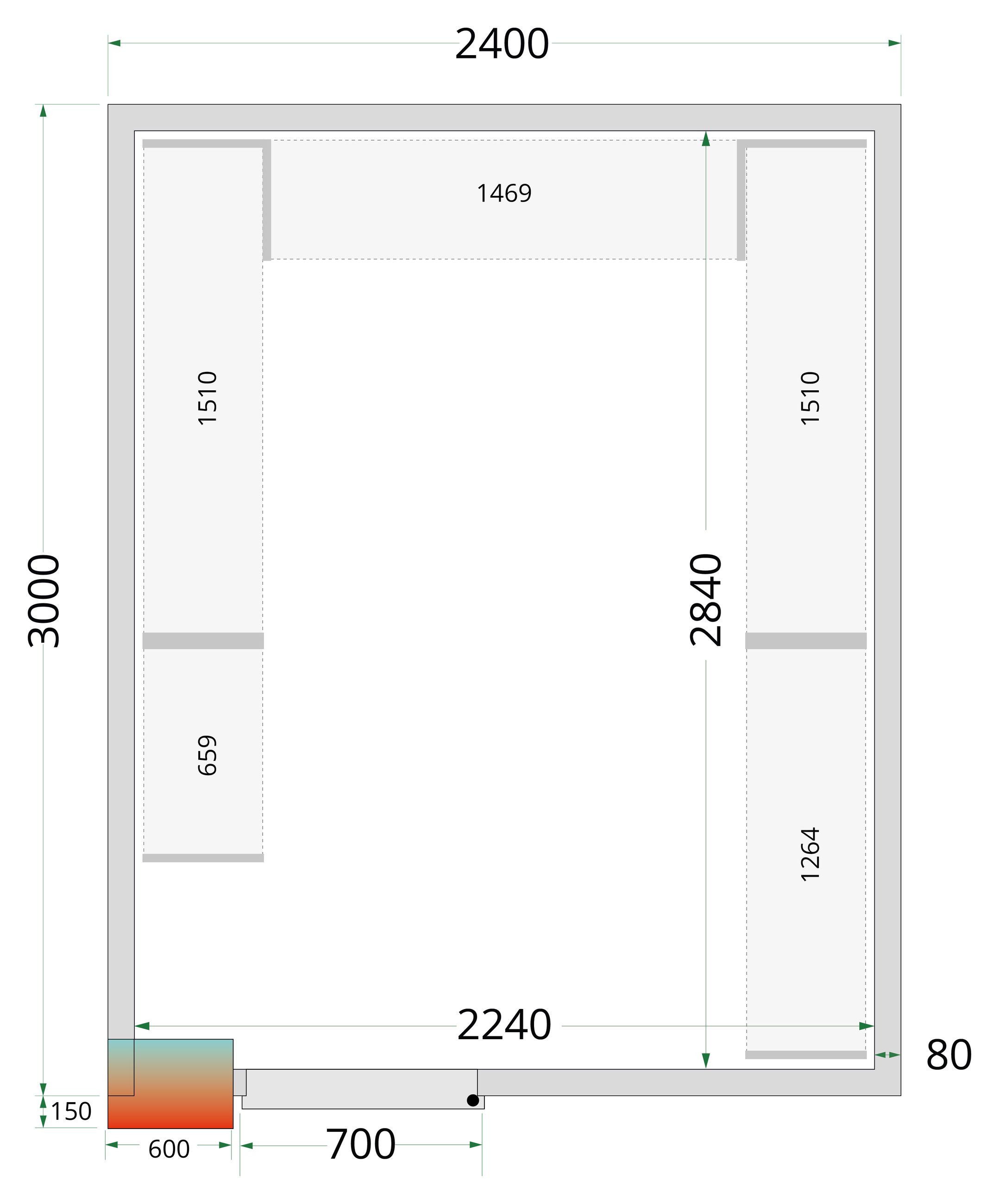 Panneau de chambre froide avec isolation 80 mm et densité 42 kg/m³ - CR 240x300x212 NF - Tefcold