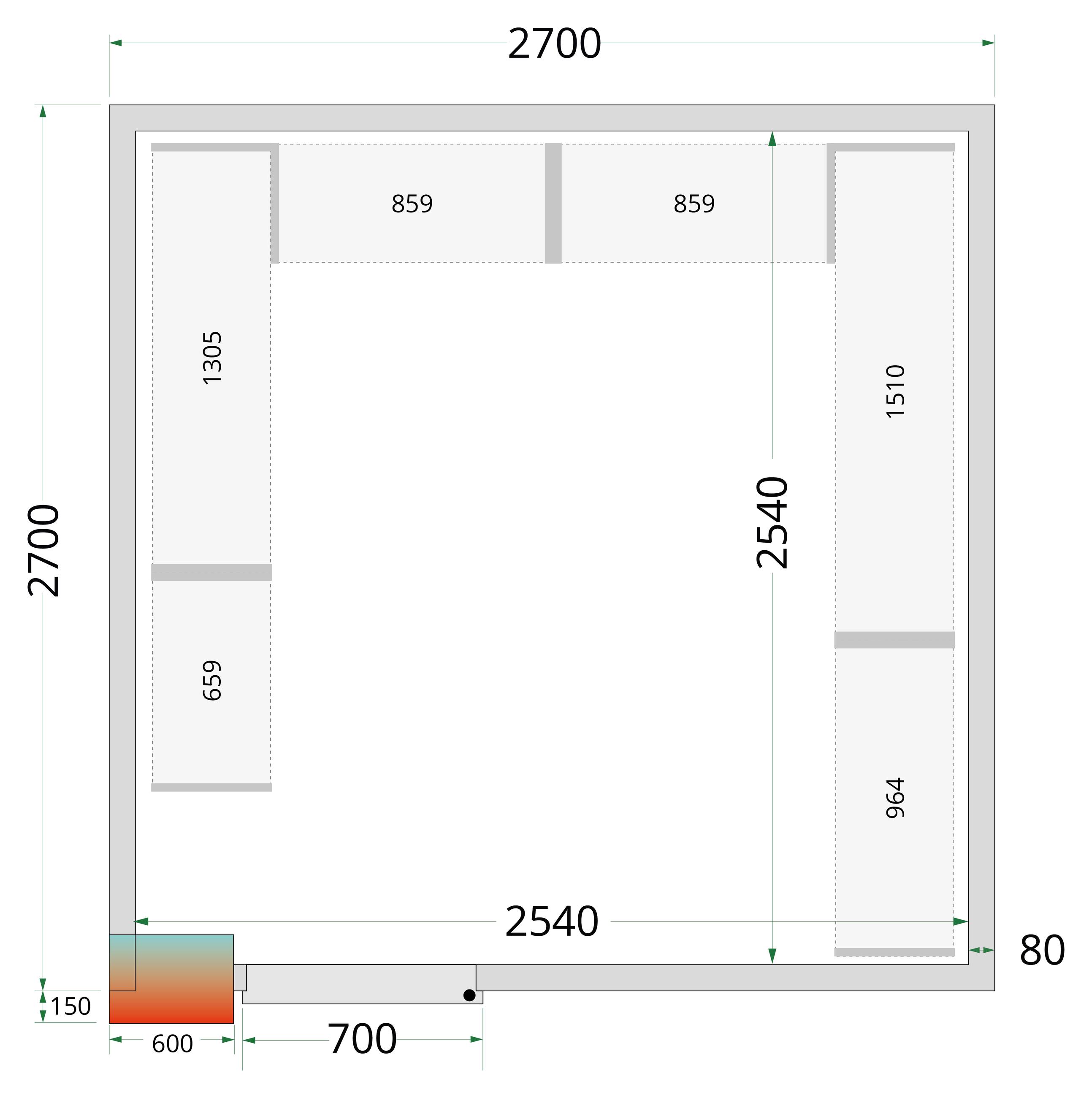 Panneau de chambre froide avec isolation de 80 mm et densité 42 kg/m³ - CR 270x270x212 NF - Tefcold