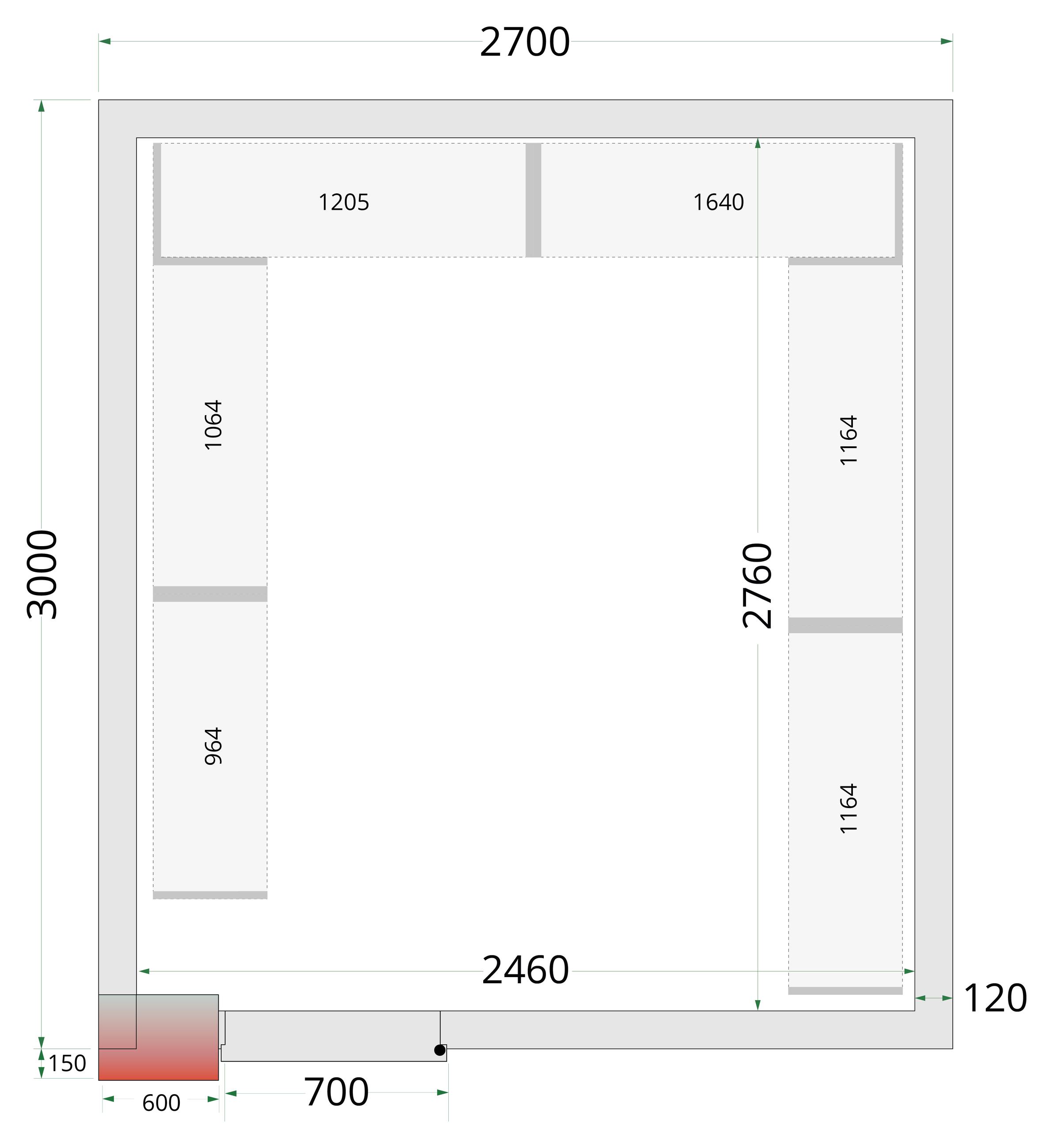 Panneau de chambre froide avec isolation 80 mm et densité 42 kg/m³ - CR 270x300x212 NF - Tefcold