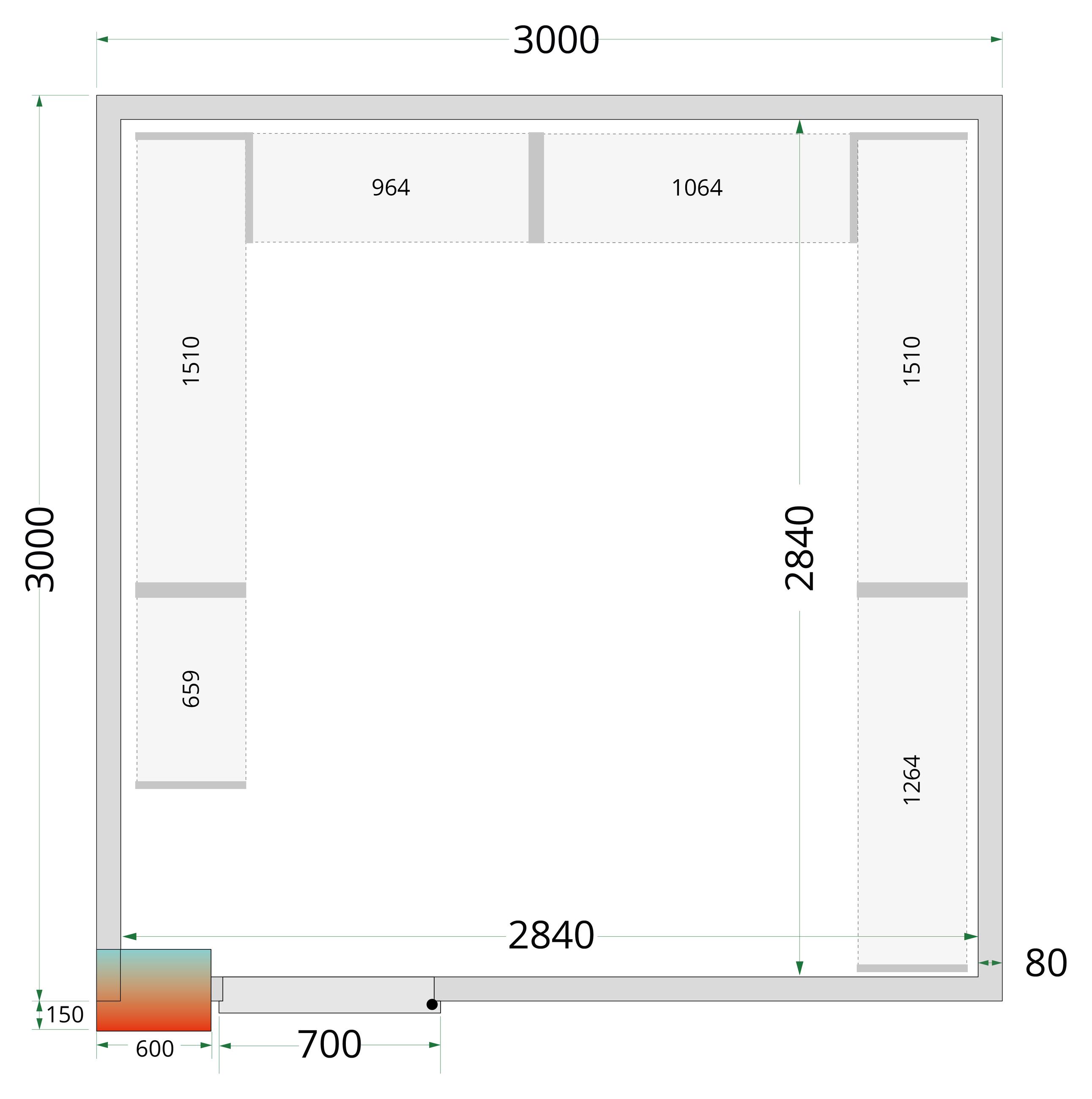 Panneau de chambre froide avec isolation 80 mm et densité 42 kg/m³ - CR 300x300x212 NF - Tefcold