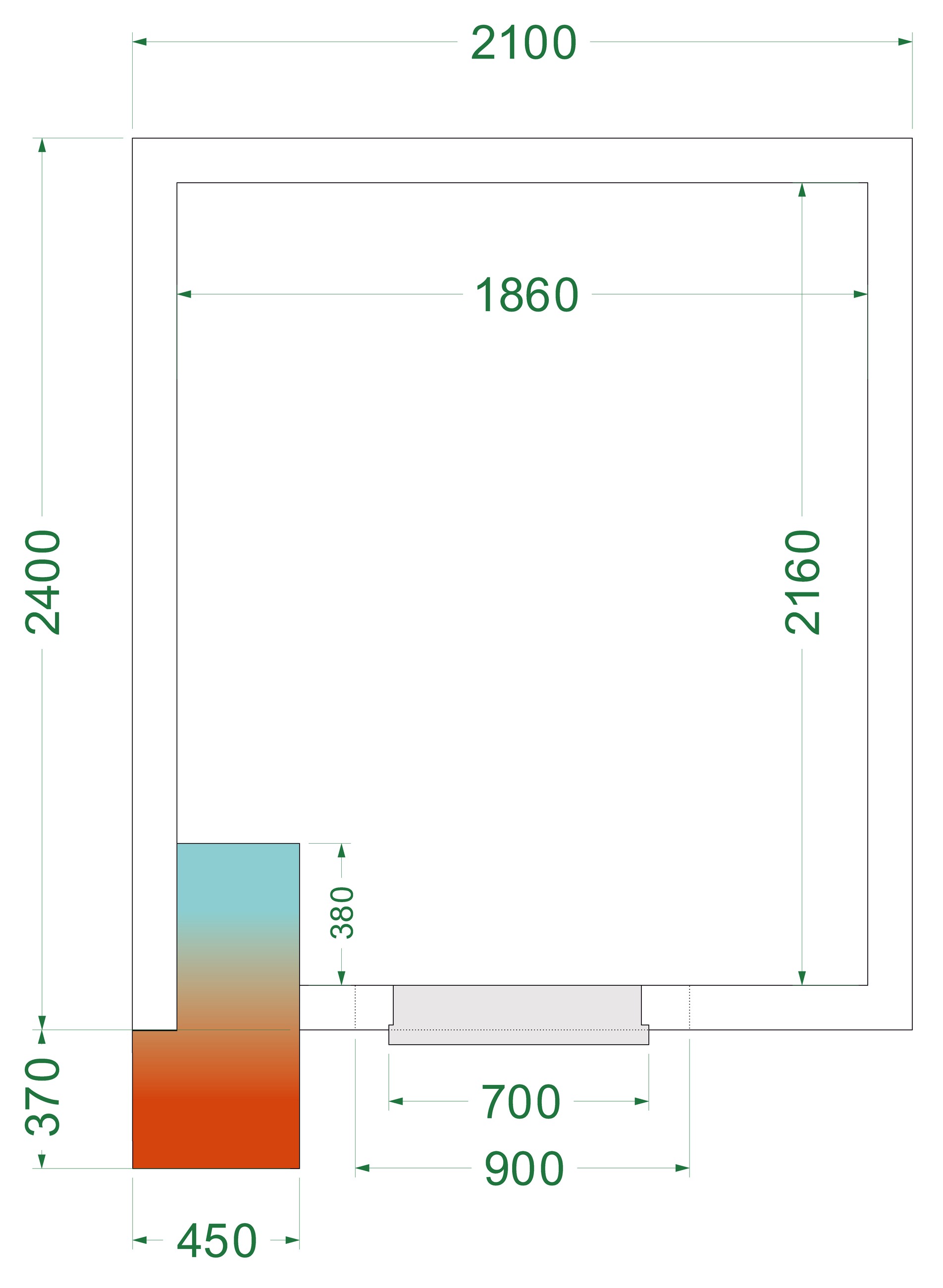 Chambre froide négative isolation 42 kg/m³ 700x1765 mm - CRNF2124 - Tefcold