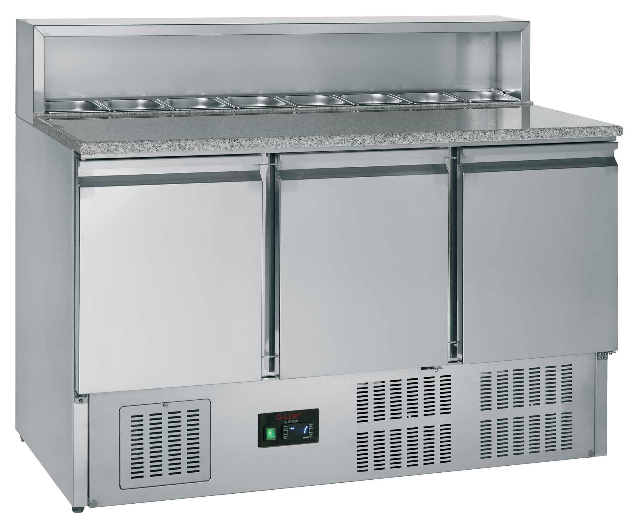 Comptoir à pizza professionnel en acier inoxydable dessus granite 3 portes pleines positif - GP93 - Tefcold