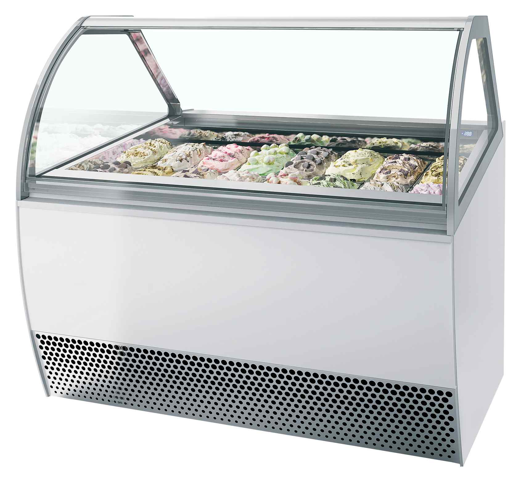 Vitrine professionnelle à froid ventilée pour 18 bacs de glace avec façade bombée - MILLENNIUM LX18 - Tefcold