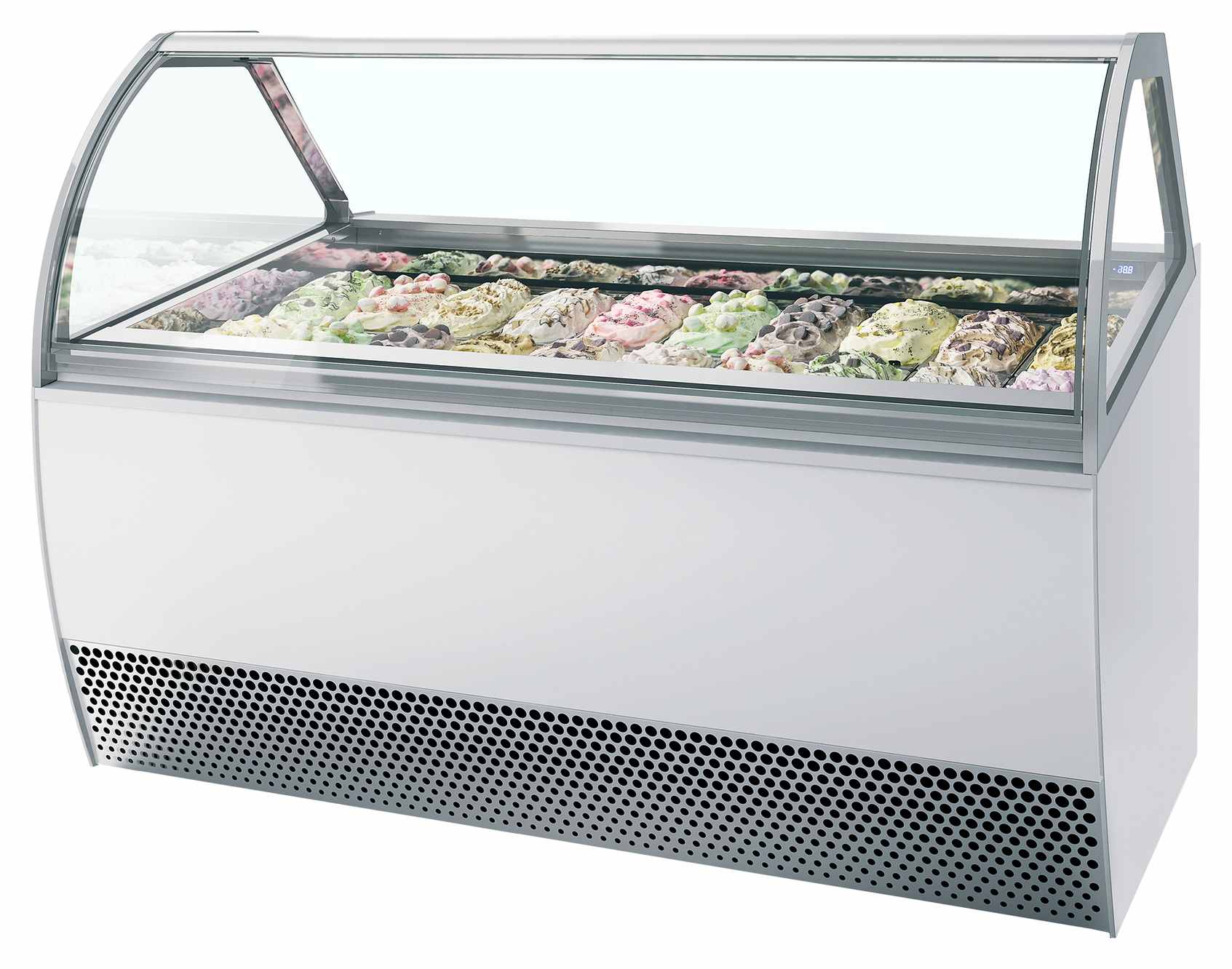 Vitrine professionnelle à froid ventilée pour 20 bacs de glace avec façade bombée - MILLENNIUM LX20 - Tefcold