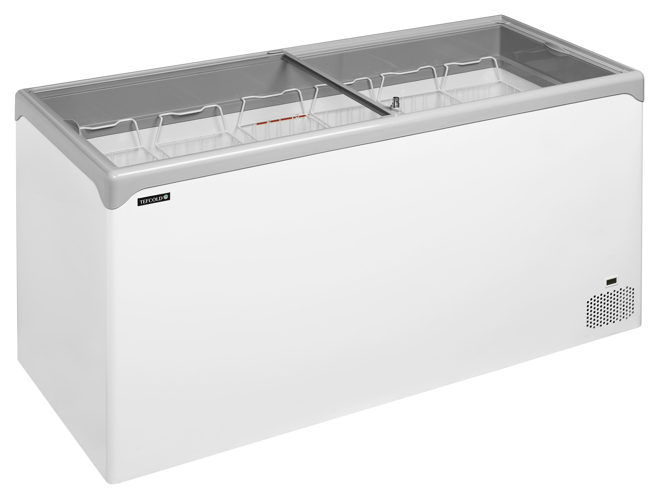 Congélateur coffre professionnel couvercles coulissants vitrés plats 367 l 4 roulettes freins - NIC502SC - Tefcold