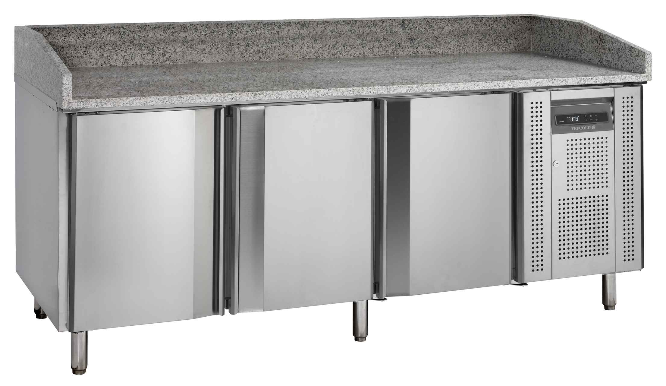 Comptoir à pizza professionnel en acier inoxydable avec dessus granite, 3 portes , positif - PT1300 - Tefcold