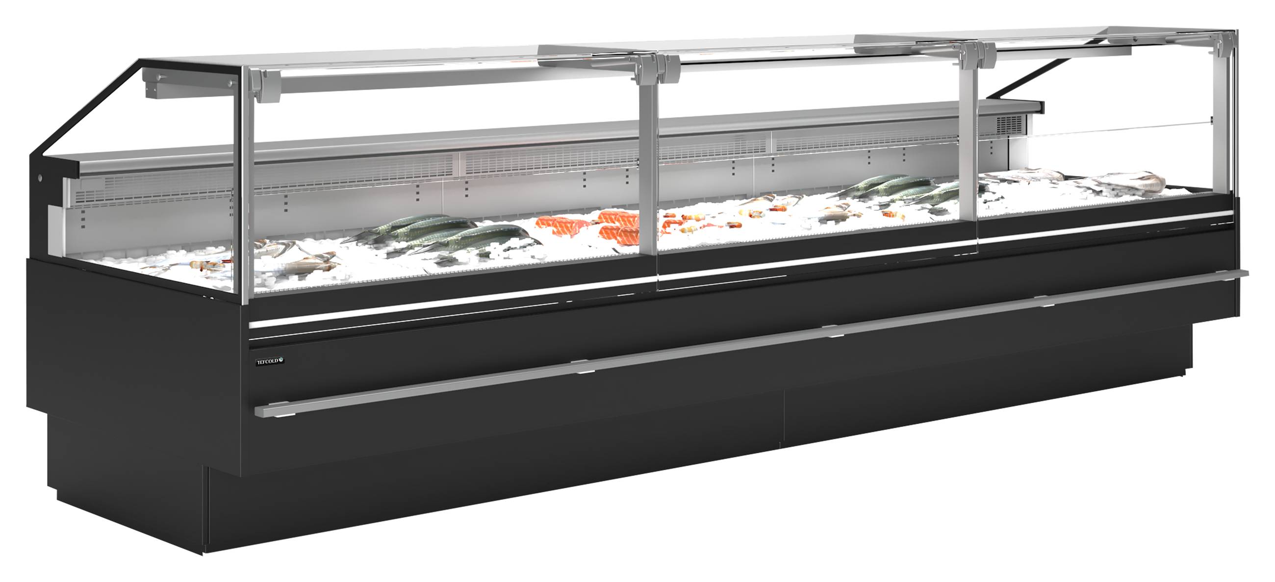 Vitrine professionnelle poisson frais ventilée volume net 930 L surface de présentation 2,97 m² plage de température -1 à +5 °C - SOCA-F37590B - Tefcold